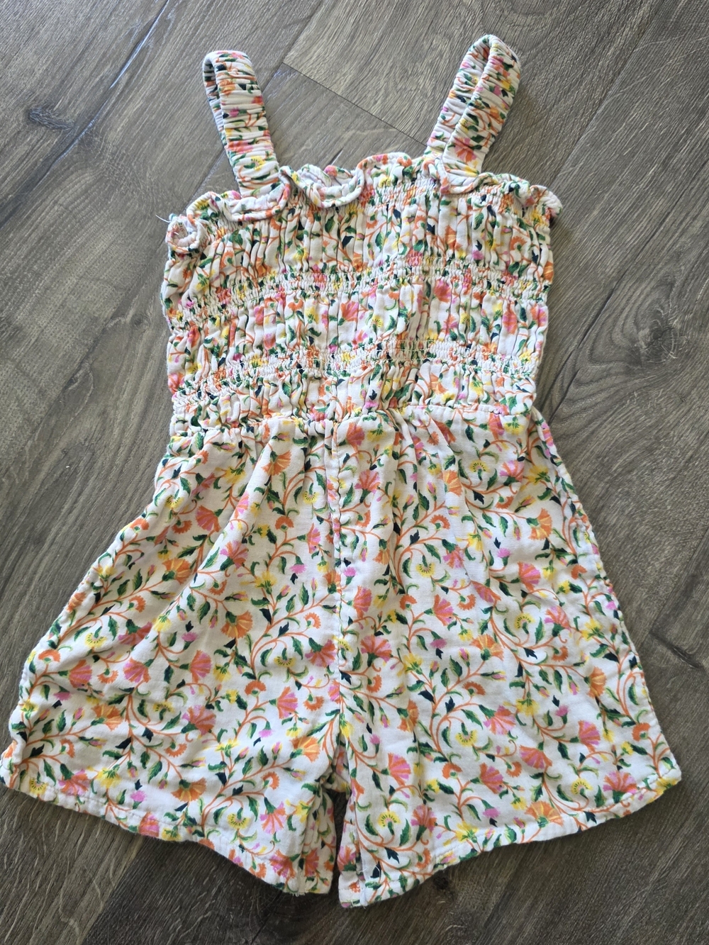 Old Navy Floral Smocked Romper in Pink, Green & Yellow